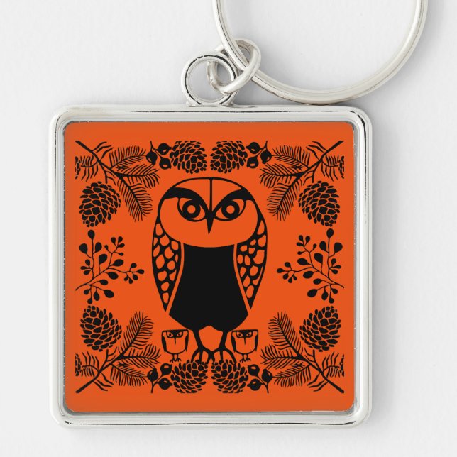 Folk Art Owl Prints Keychain (Front)