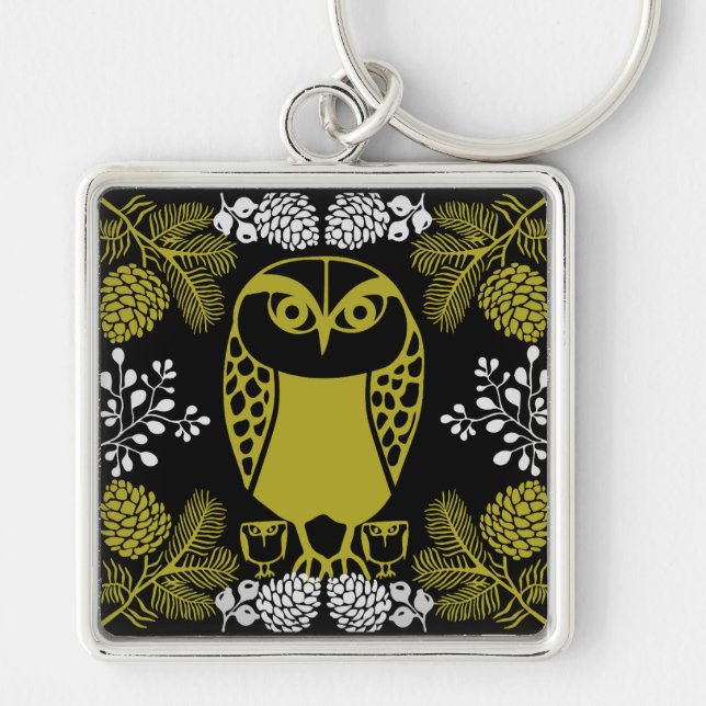 Folk Art Owl Prints Keychain (Front)