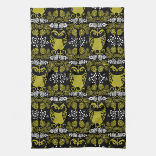 Folk Art Owl Prints Kitchen Towel
