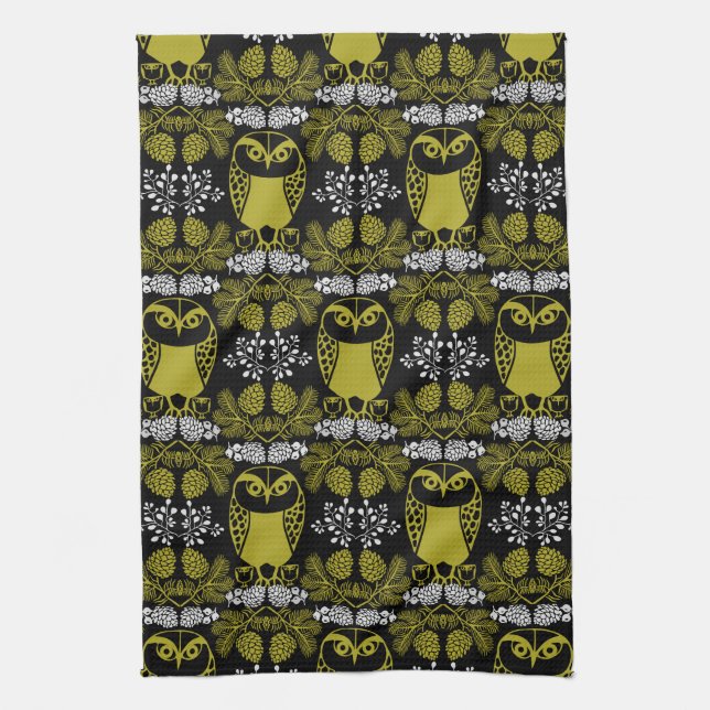 Folk Art Owl Prints Kitchen Towel (Vertical)