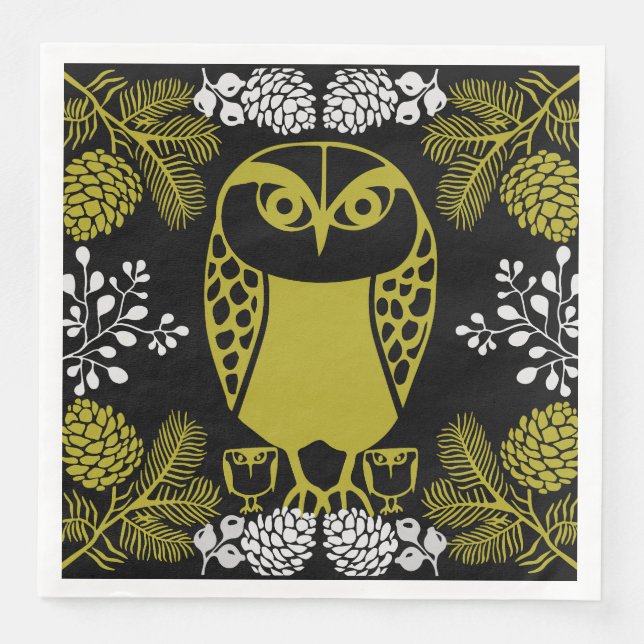 Folk Art Owl Prints Napkin (Front)