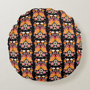 Folk Art Owl Round Pillow