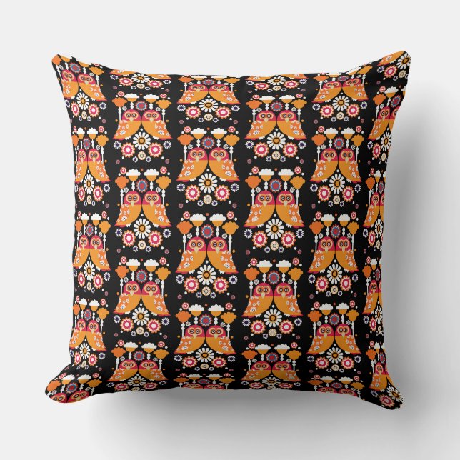 Folk Art Owl Throw Pillow (Front)