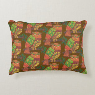 Folk Art Owls on Branches Kids  Accent Pillow