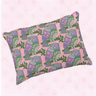 Folk Art Owls Pink Purple Kids Accent Pillow