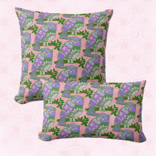 Folk Art Owls Pink Purple Kids Throw Pillow