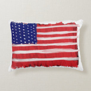 Folk Art Painted Flag Accent Pillow