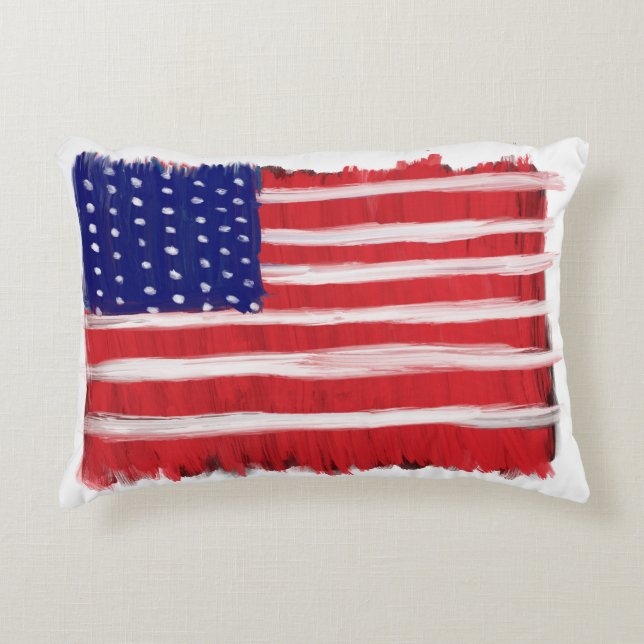 Folk Art Painted Flag Accent Pillow (Front)