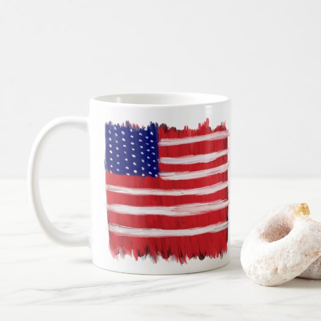 Folk Art Painted Flag Coffee Mug (With Donut)