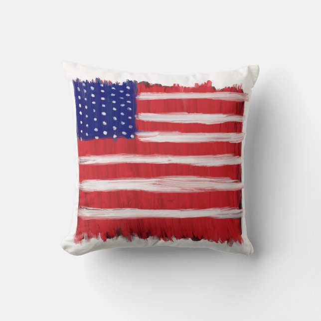 Folk Art Painted Flag Throw Pillow (Front)
