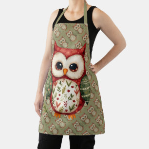 Folk Art Patchwork Owl Cottagecore Apron