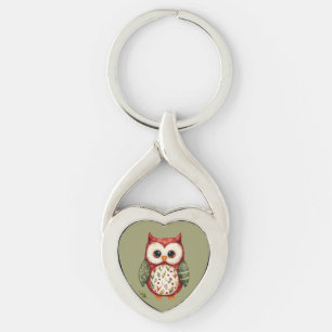 Folk Art Patchwork Owl Cottagecore Keychain