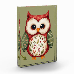 Folk Art Patchwork Owl Cottagecore Photo Block