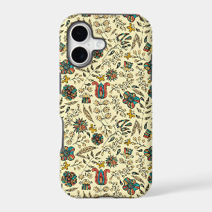 Folk art pattern on pale yellow background