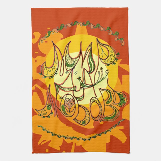 Folk Art Peace & Love Wish in Russian Kitchen Towel (Vertical)