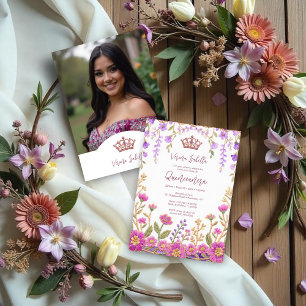 Folk Art Pink % Lilac Spanish Mexican XVs Floral Invitation