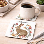 Folk Art Rabbit Monogram Coaster<br><div class="desc">Inspired by traditional folk art style,  this whimsical rabbit adds a warm,  rustic touch that’s perfect for country-inspired décor. Personalize the coaster with your family name or custom text to create a unique gift or a special piece just for you.</div>