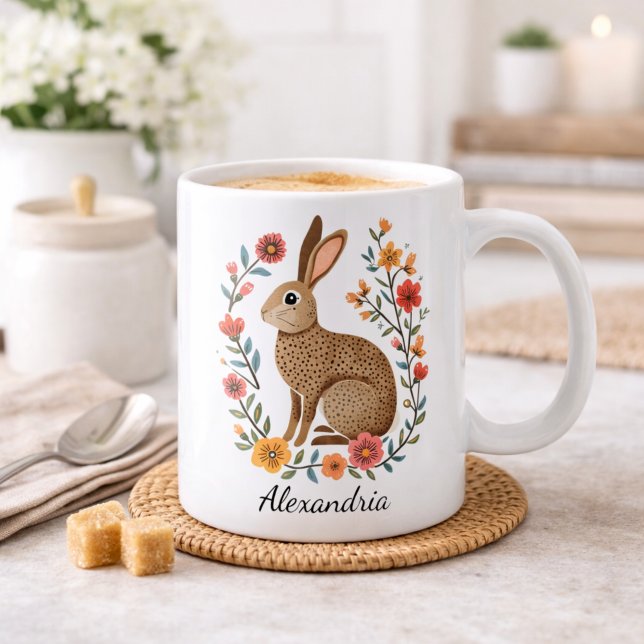 Folk Art Rabbit Monogram Coffee Mug (Creator Uploaded)