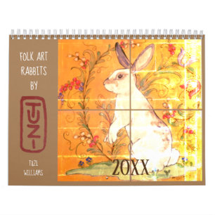 Folk Art Rabbits by Tuzi Willams Rabbit Tile & Art Calendar