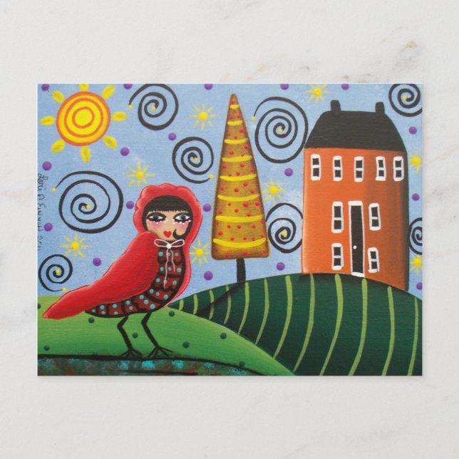 FOLK ART Red Bird BY LORI EVERETT carte postale (Devant)