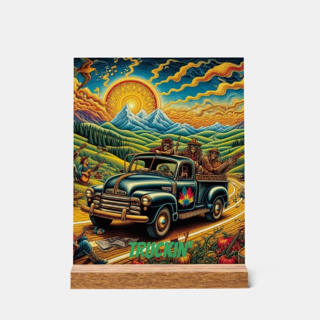 Folk Art Road Trip Acrylic Sign (Front)