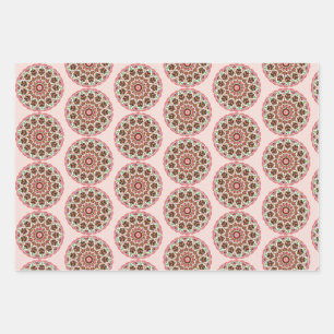 Folk art rosemaling gingerbread houses wrapping paper sheet