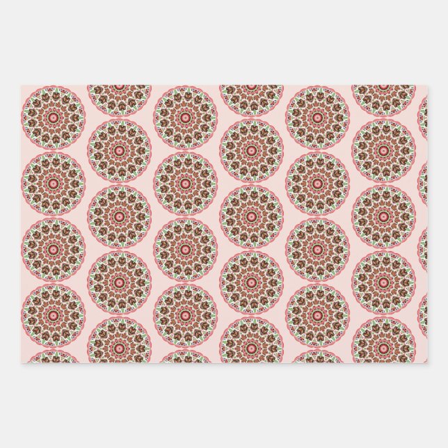 Folk art rosemaling gingerbread houses wrapping paper sheet (Front)