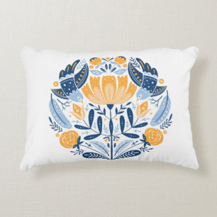 Folk art round ornament with birds,roses,and flowe accent pillow