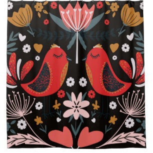 folk art scandinavian colourful pattern with flora