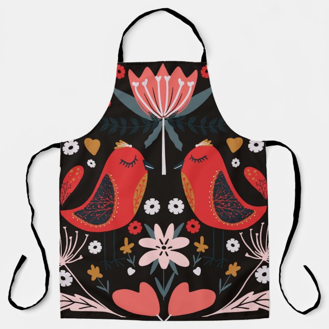 folk art scandinavian colourful pattern with flora apron (Front)