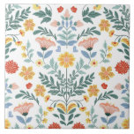 Folk Art Scandinavian Traditional Motif Tile<br><div class="desc">A charming vintage-inspired folk floral pattern featuring colorful flowers,  leaves,  and botanical elements arranged in a balanced symmetrical style. Perfect for spring designs,  fabric prints,  home decor,  stationery,  and nature-themed products.</div>