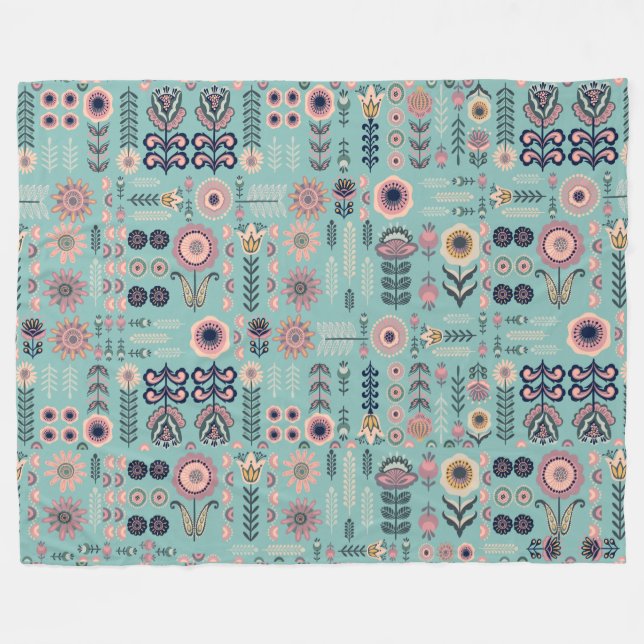 Folk Art Seamless Pattern Fleece Blanket (Front (Horizontal))