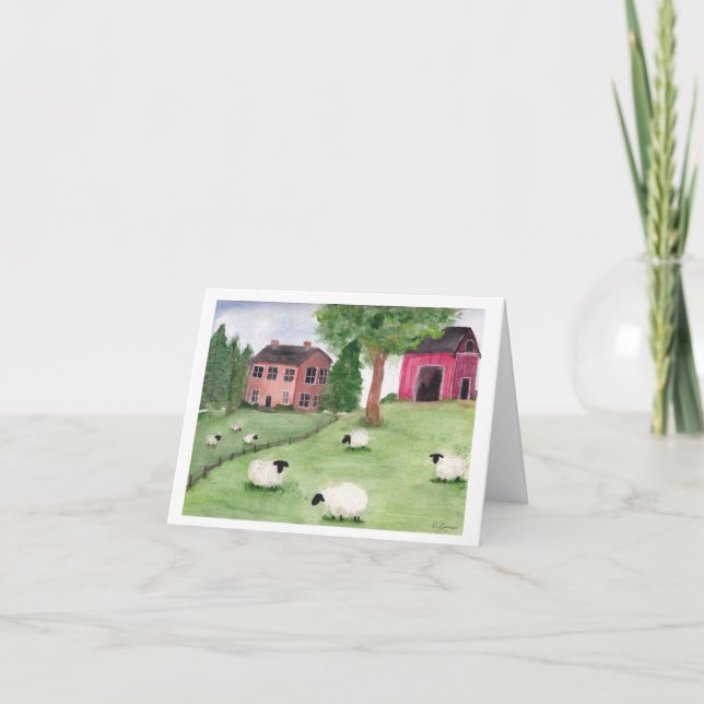 Folk Art Sheep Thank You Card (Front)