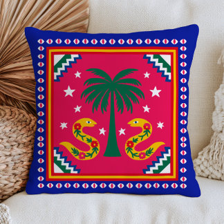 Folk Art Snakes& Palm Tree Colourful Maximalist Throw Pillow