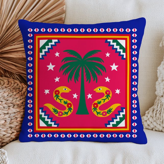 Folk Art Snakes& Palm Tree Colourful Maximalist  Throw Pillow (Creator Uploaded)