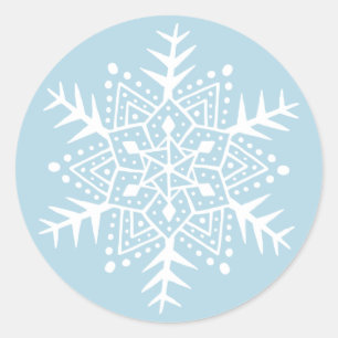 Folk art snowflake light blue Christmas holiday Classic Round Sticker