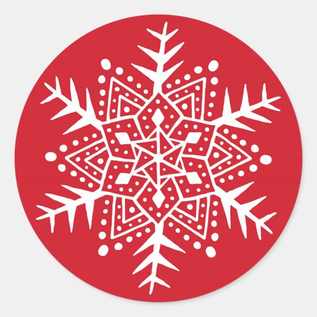 Folk art snowflake red Christmas sticker (Front)