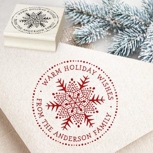 Folk art snowflake warm winter wishes greeting rubber stamp