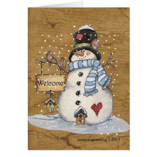 Folk Art Snowman Christmas Greeting Card