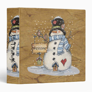 Folk Art Snowman on Old Newspaper Binder