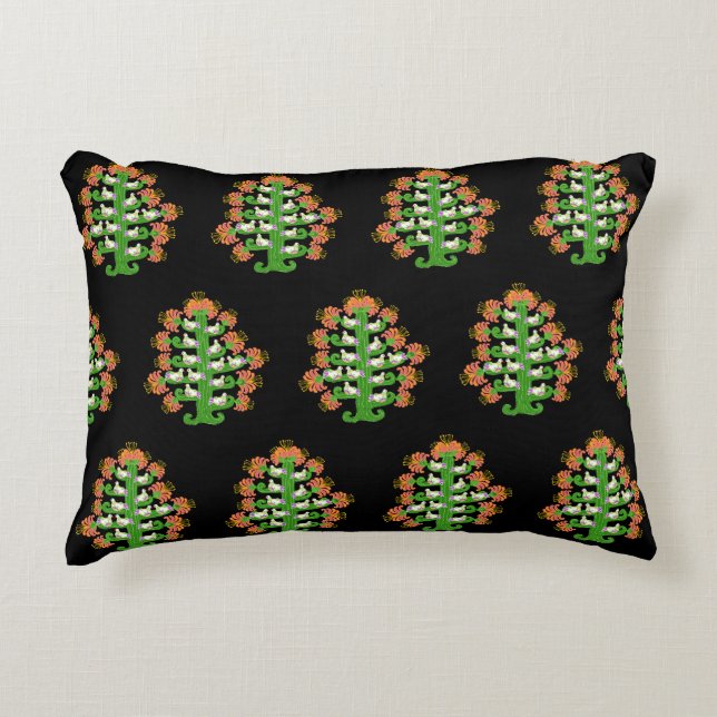 Folk Art Southwest Blooming Cactus With Doves Accent Pillow (Front)