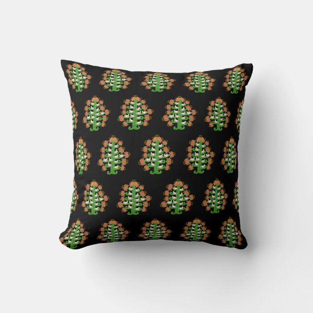 Folk Art Southwest Blooming Cactus With Doves Throw Pillow (Front)