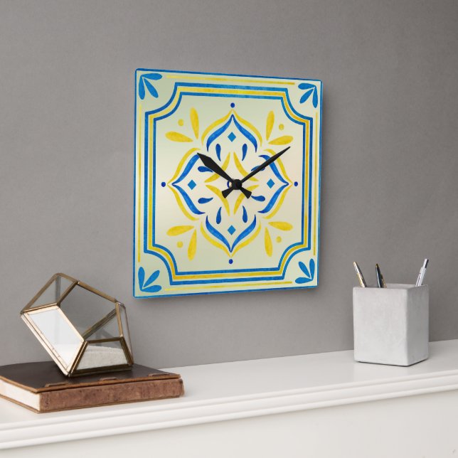 Folk Art Square Wall Clock (Office)