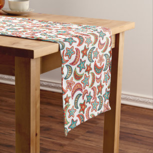 Folk Art Stars and Moon Pattern Medium Table Runner