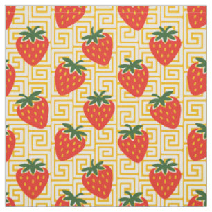 Folk Art Strawberry Greek Key in Red & Gold Fabric