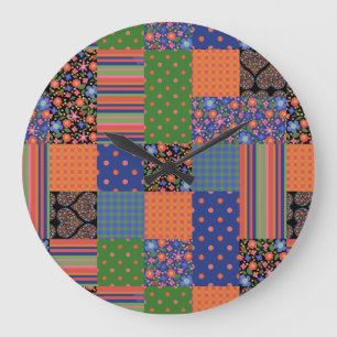 Folk Art Style Faux Patchwork Acrylic Wall Clock