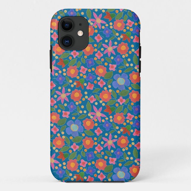 Folk Art Style Floral, Blue iPhone 5 Xtreme Case (Back)