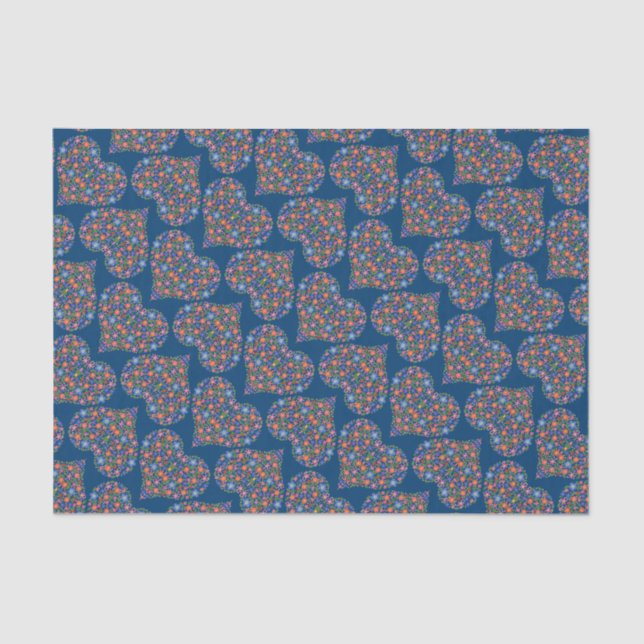 Folk Art Style Floral Hearts Tissue Paper (Front)