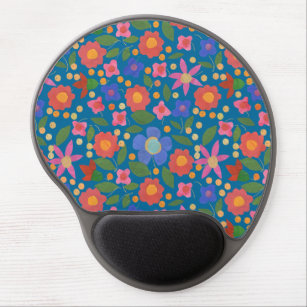 Folk Art Style Floral on Blue Gel Mousepad
