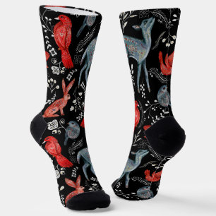Folk-art style floral  pattern designs socks